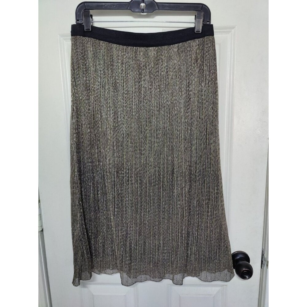 Rafaella Metallic Crinkle Straight Pull On Midi‎ Skirt M NWT